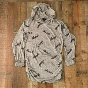 Rouge collection women’s gray lightweight hooded shirt with ruched sided blessed